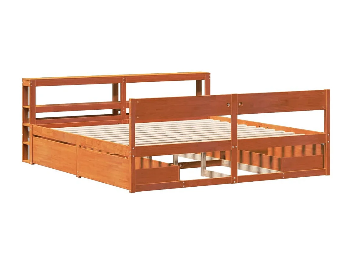 Cama sin colchón madera maciza de pino marrón cera 180x200 cm