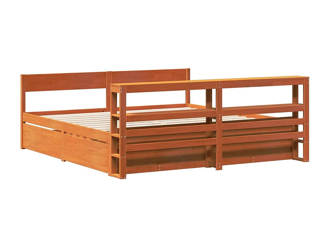 Cama sin colchón madera maciza de pino marrón cera 180x200 cm