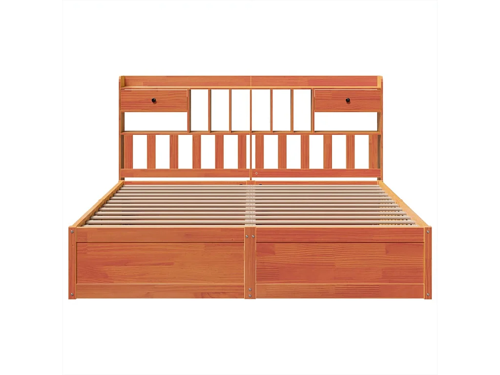 Cama sin colchón madera maciza de pino marrón cera 200x200 cm