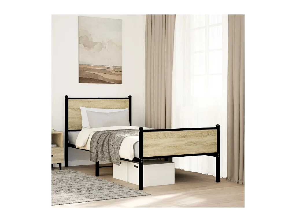 Cadre de lit en métal sans matelas chêne sonoma 90x190 cm