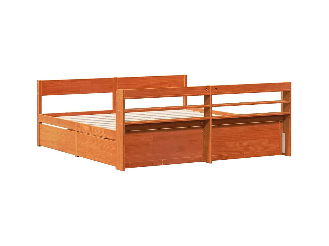 Cama sin colchón madera maciza de pino marrón cera 180x200 cm