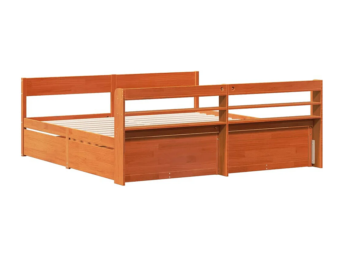 Cama sin colchón madera maciza de pino marrón cera 180x200 cm