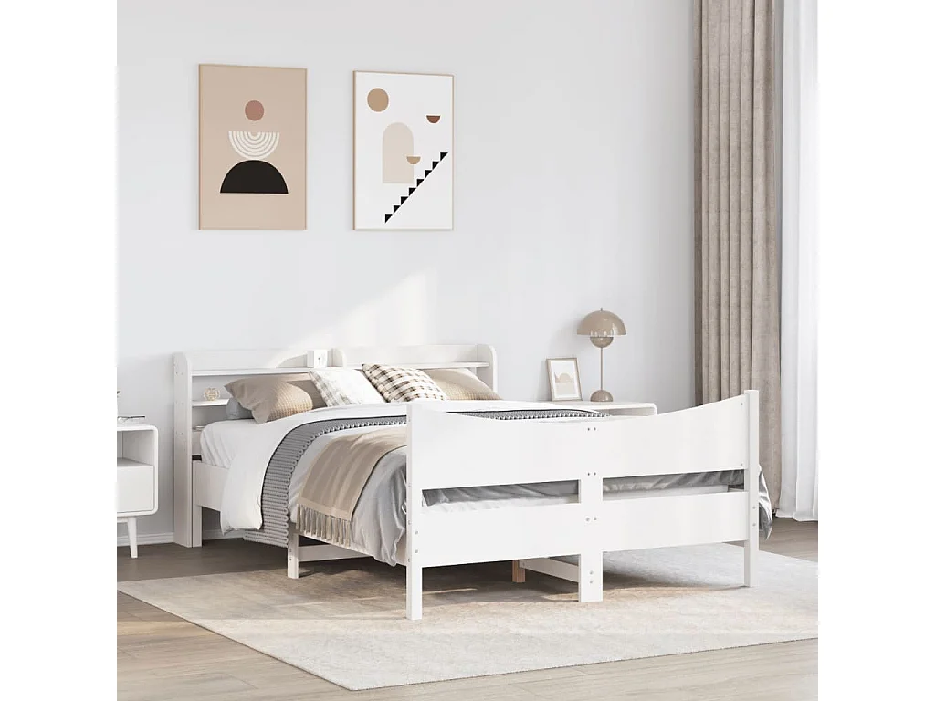 Estructura de cama con cabecero madera pino blanco 135x190 cm