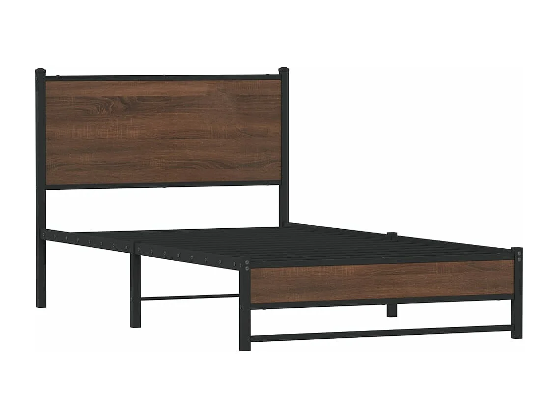 Estructura de cama con cabecero metal marrón roble 100x190 cm