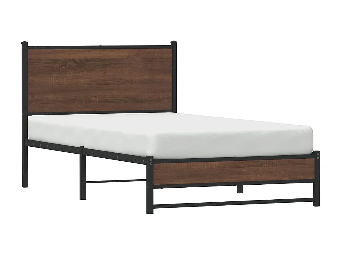 Estrutura cama com cabeceira 100x190cm metal carvalho castanho