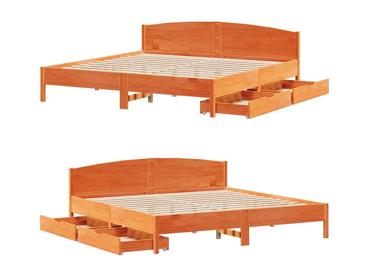 Cama sin colchón madera maciza de pino marrón cera 180x200 cm