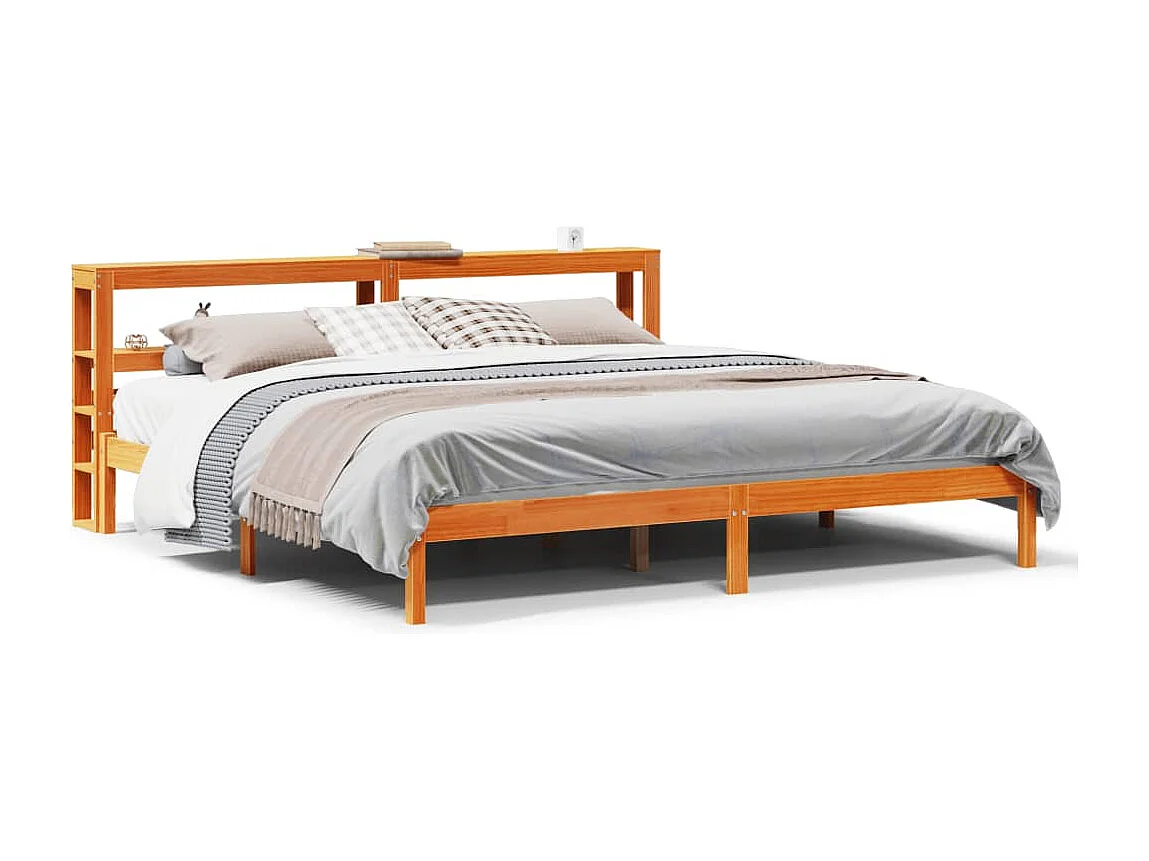 Estructura cama con cabecero madera pino marrón cera 180x200 cm