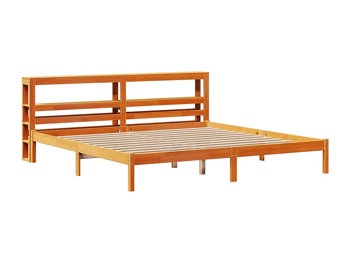 Estructura cama con cabecero madera pino marrón cera 180x200 cm