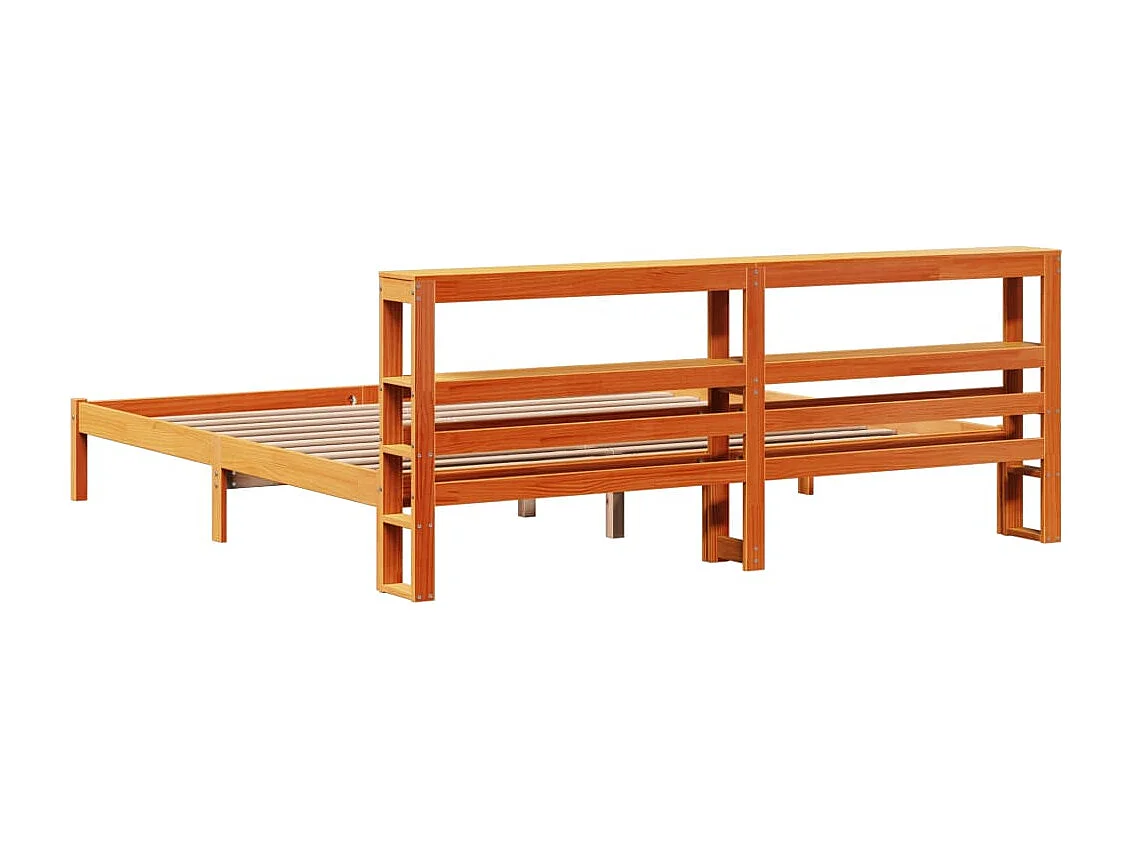 Estructura cama con cabecero madera pino marrón cera 180x200 cm