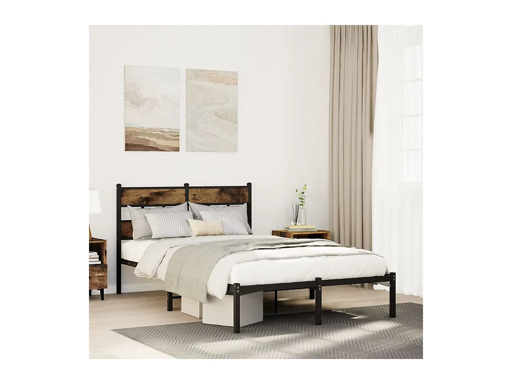 Cadre de lit en métal sans matelas chêne fumé 120x190 cm