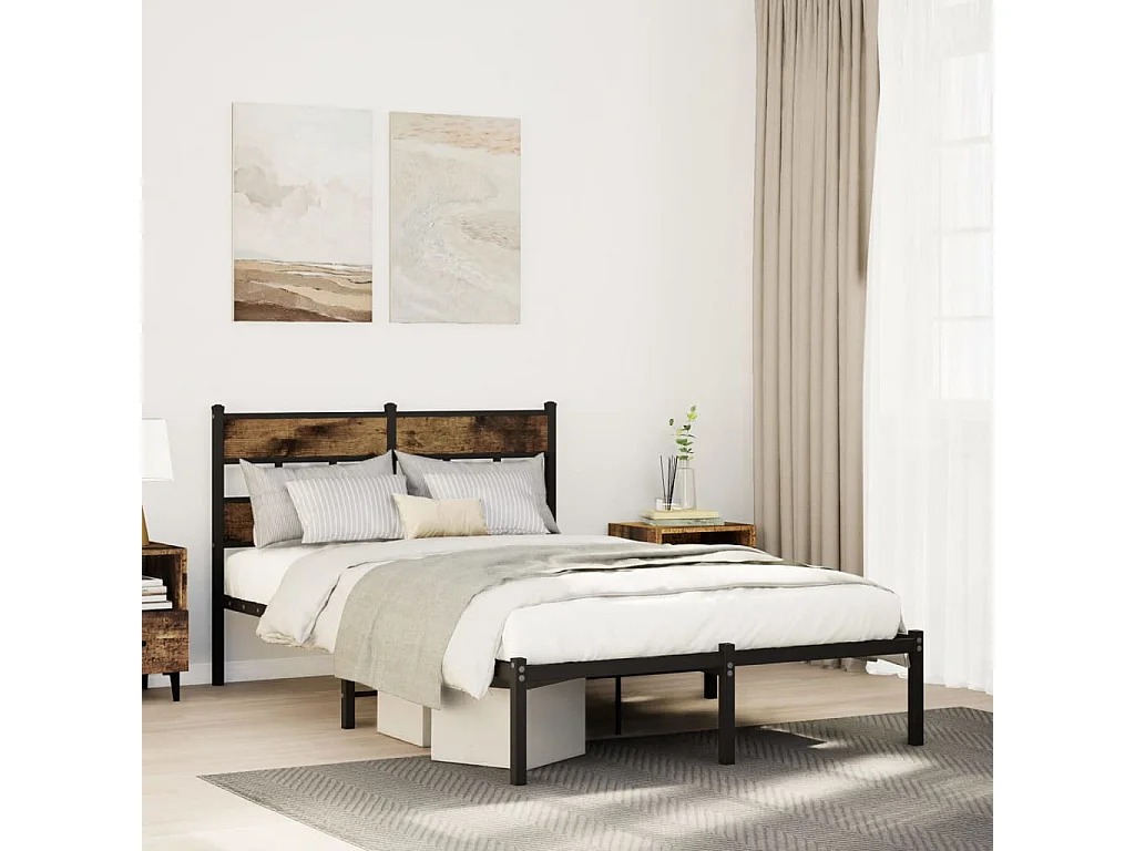 Estrutura de cama sem colchão 120x190 cm metal carvalho fumado