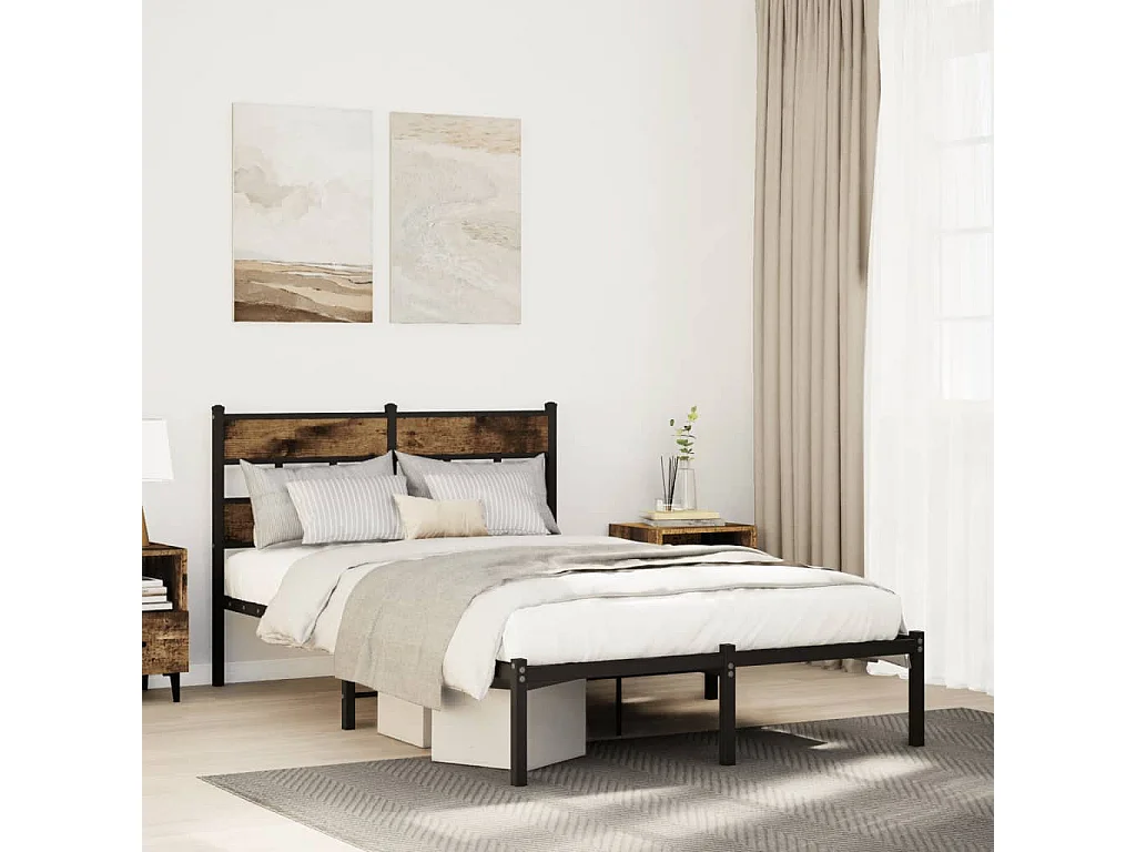 Estrutura de cama sem colchão 120x200 cm metal carvalho fumado
