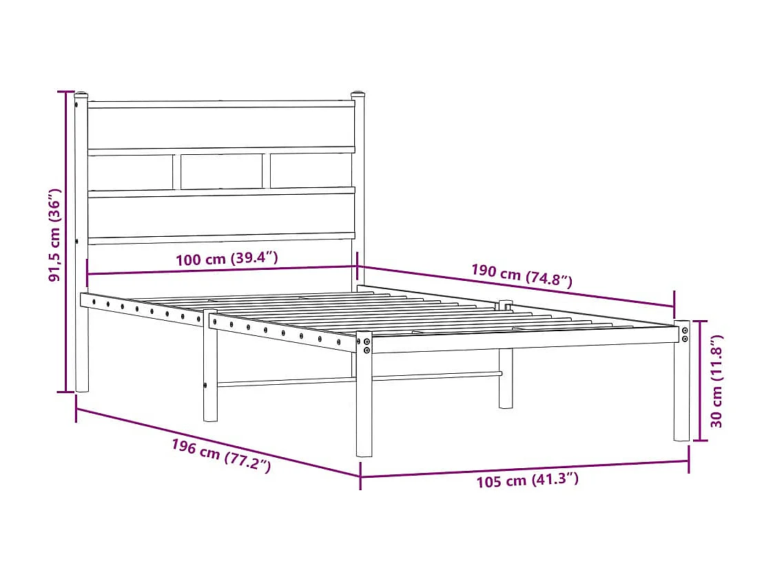 Cadre de lit en métal sans matelas chêne sonoma 100x190 cm