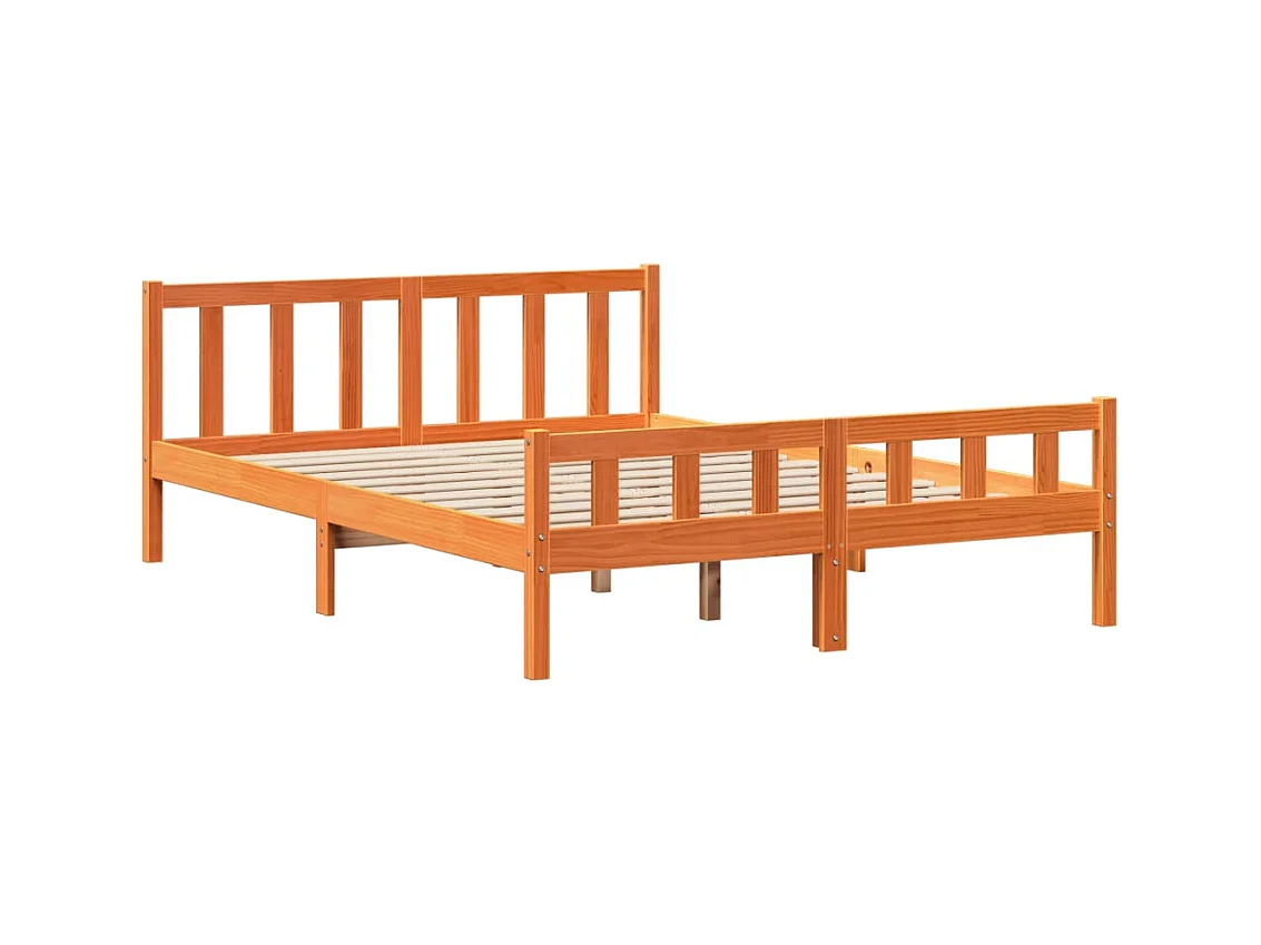 Estructura cama con cabecero madera pino marrón cera 160x200 cm