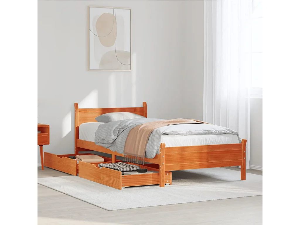 Cama sem colchão 90x200 cm pinho maciço castanho-mel