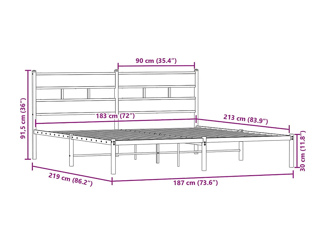 Cadre de lit en métal sans matelas chêne fumé 183x213 cm
