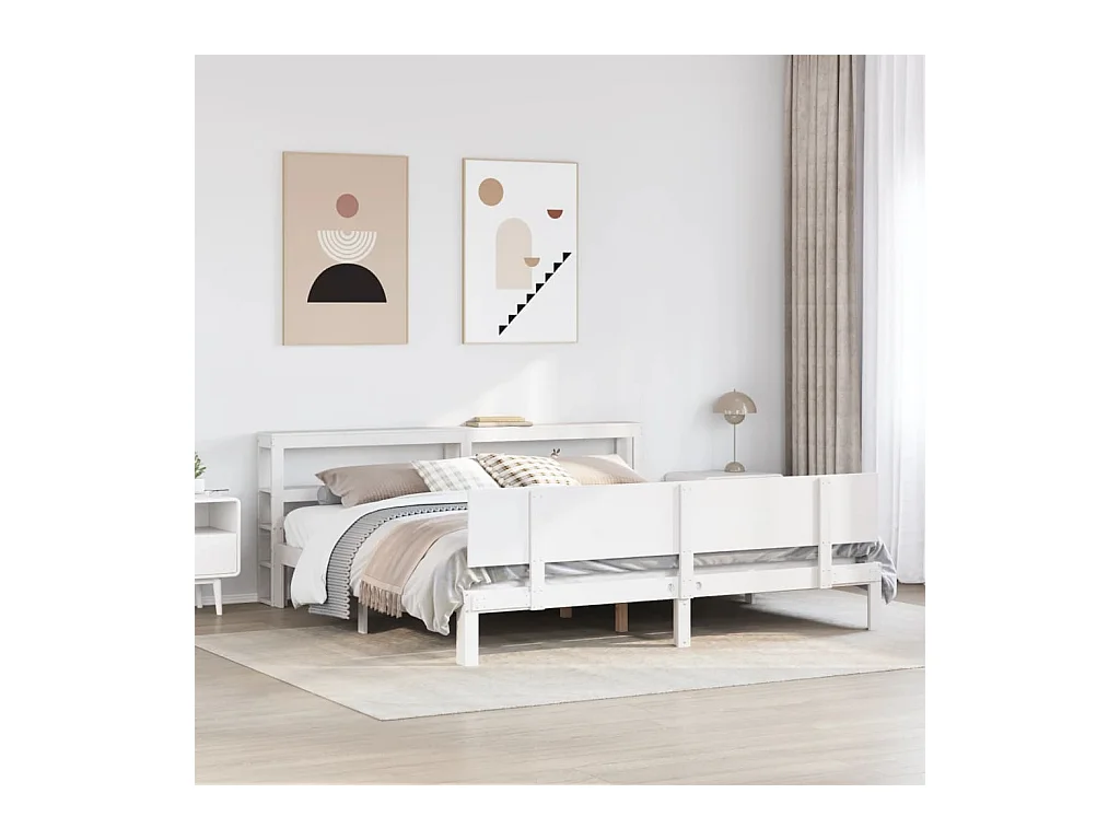 Estructura cama cabecero madera maciza pino blanco 180x200 cm