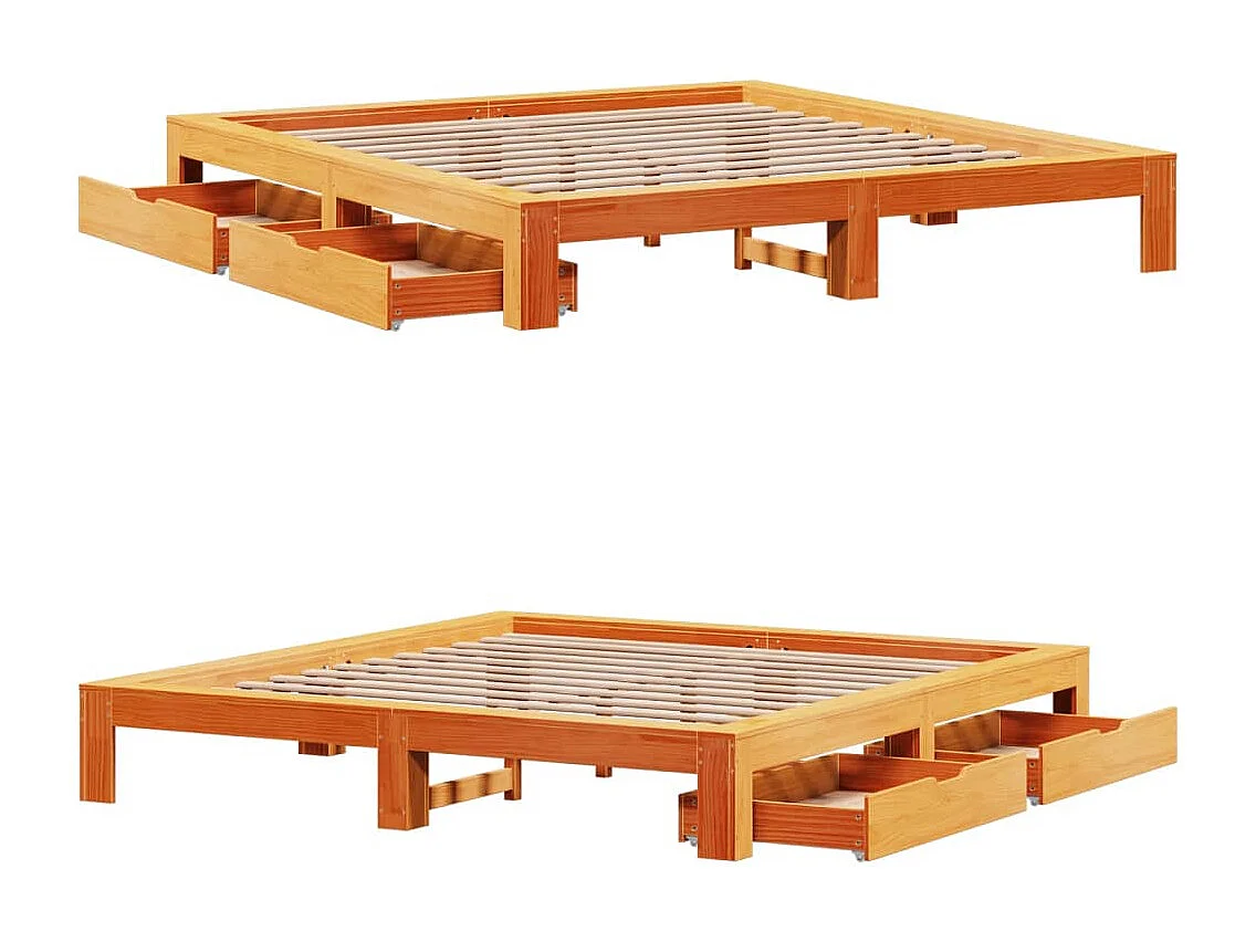 Cama sem colchão 200x200 cm pinho maciço castanho-mel