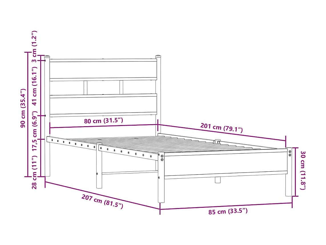 Cadre de lit sans matelas avec tête de lit 80x200 cm