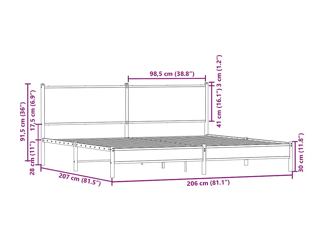 Estructura de cama sin colchón metal roble Sonoma 200x200 cm