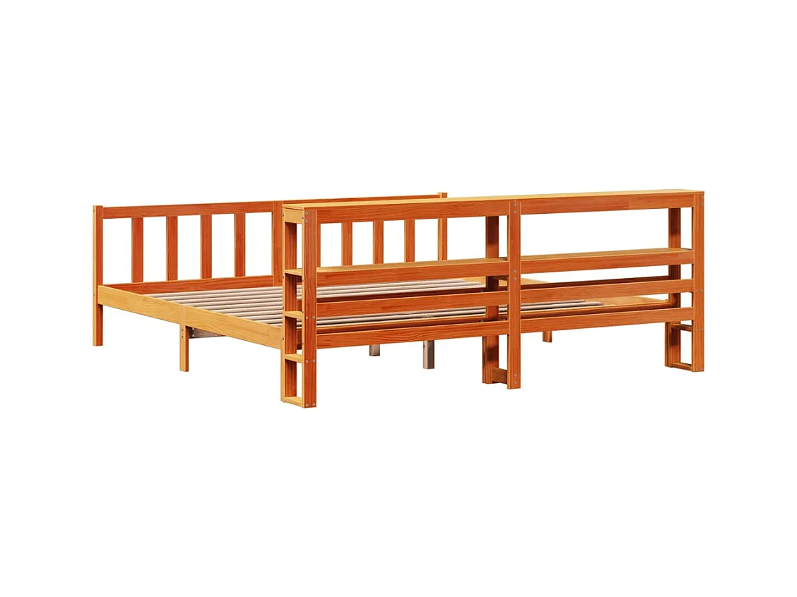 Cadre de lit et tête de lit cire marron 180x200 cm bois de pin