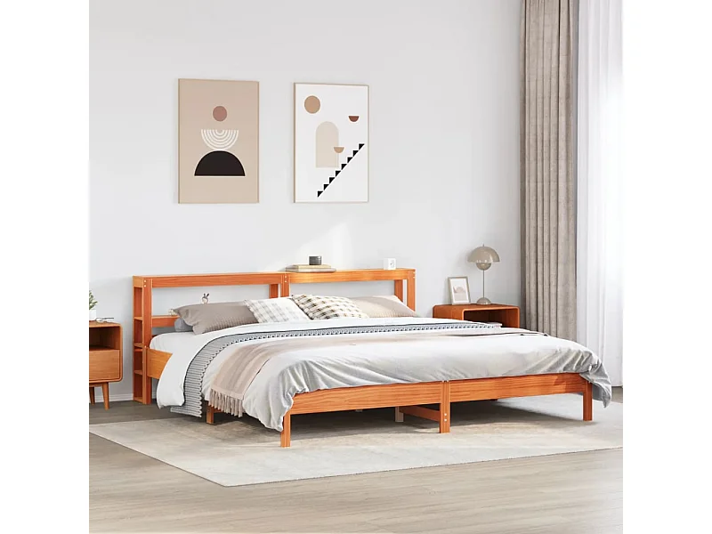 Cama sin colchón madera maciza de pino marrón cera 200x200 cm