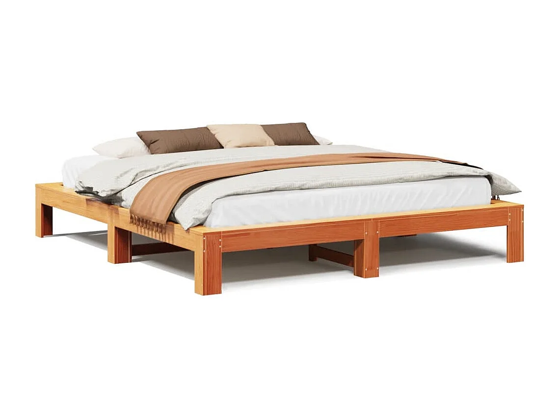 Cama sem colchão 200x200 cm pinho maciço castanho-mel