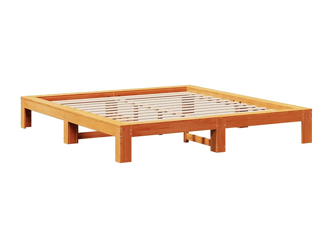 Cama sin colchón madera maciza de pino marrón cera 200x200 cm