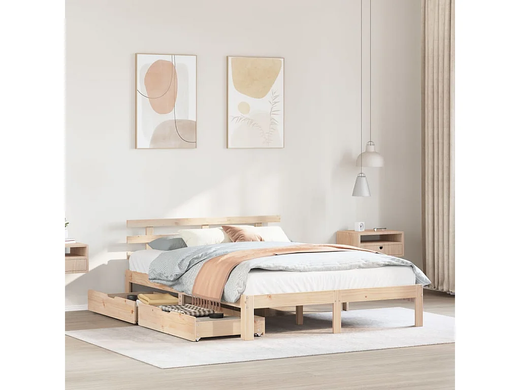 Cadre de lit avec tiroirs 135x190 cm Bois de pin massif