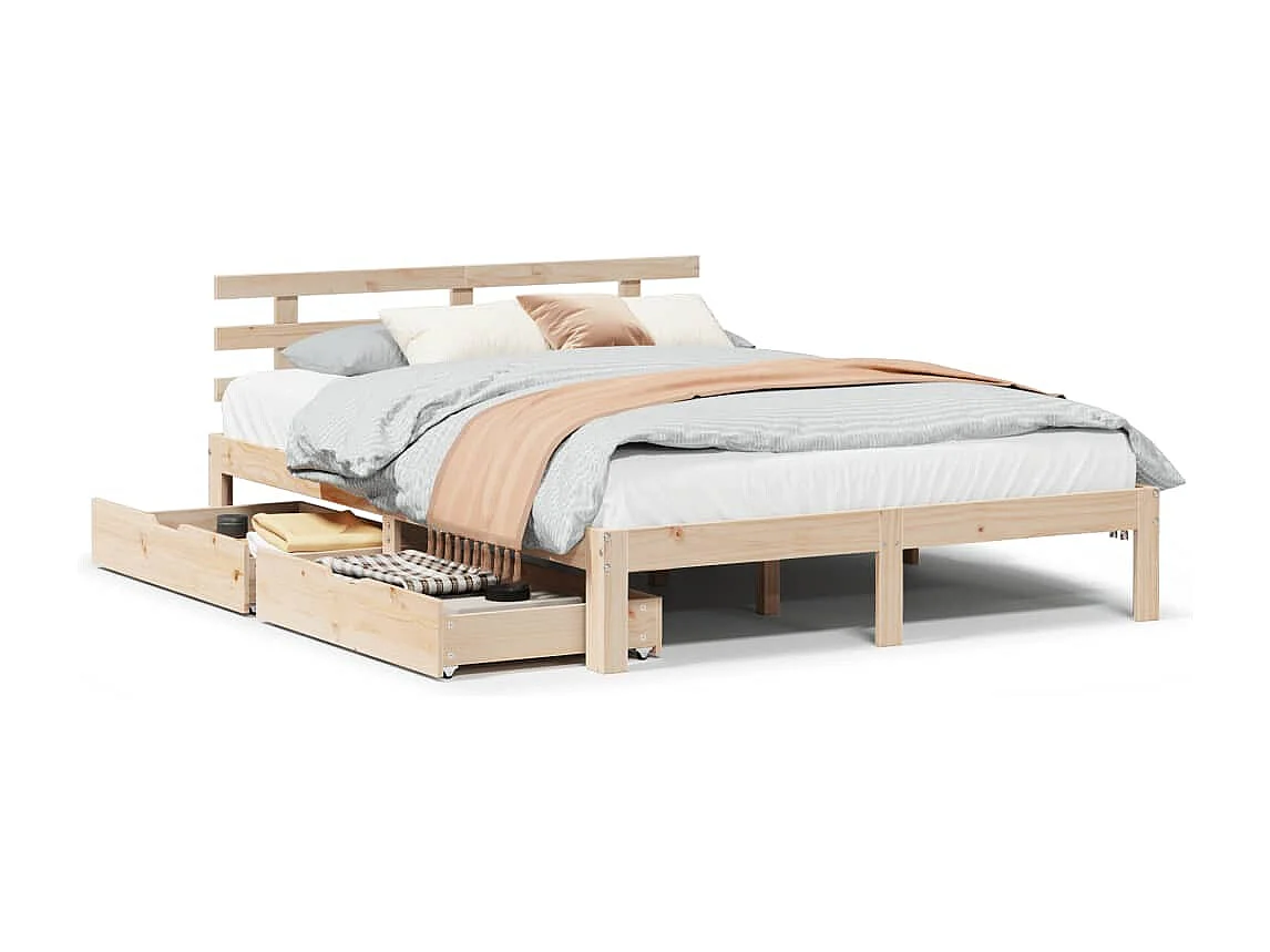 Cadre de lit avec tiroirs 135x190 cm Bois de pin massif