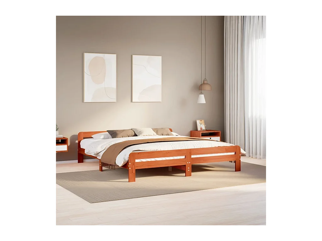 Cama sin colchón madera maciza de pino marrón cera 200x200 cm