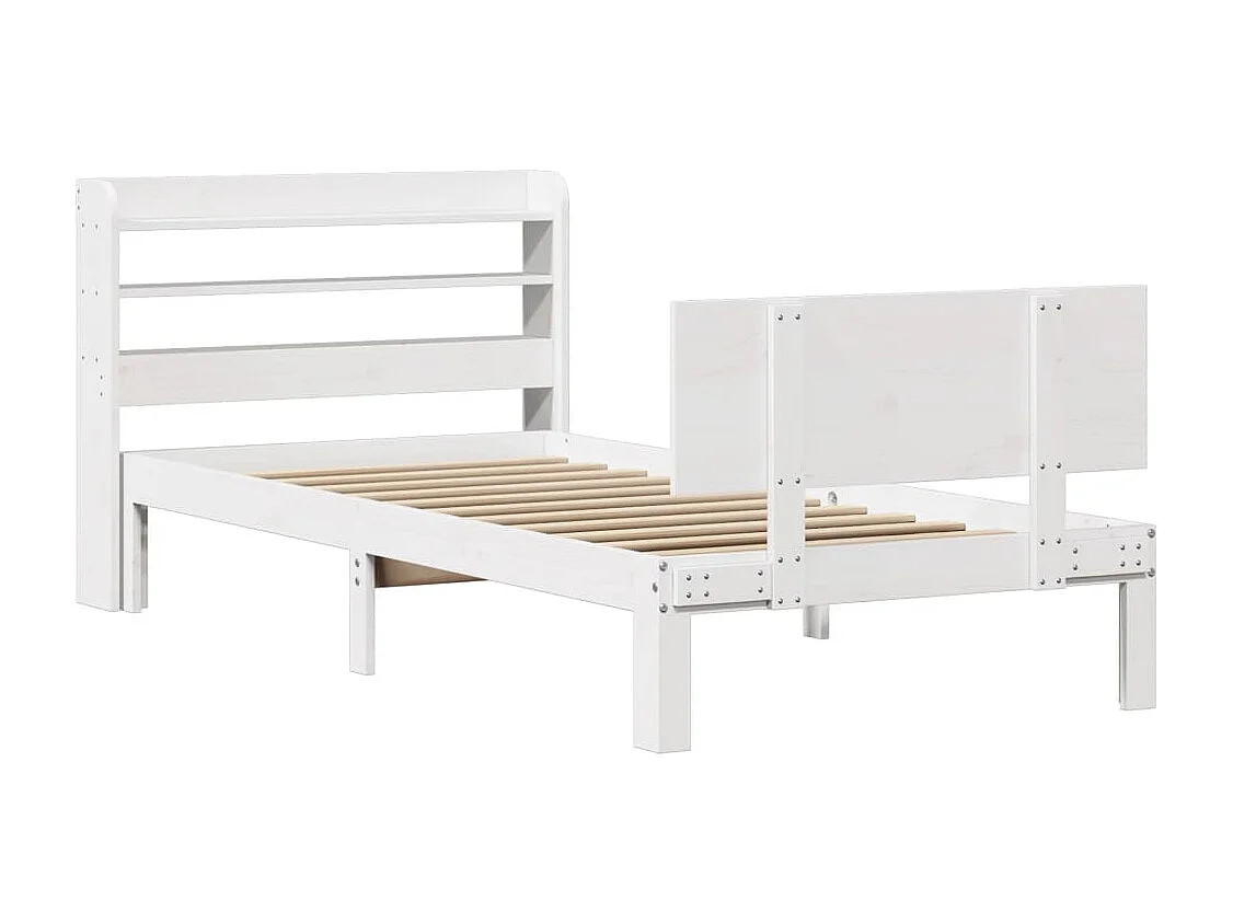 Cadre de lit avec tête de lit blanc 90x200cm bois de pin massif