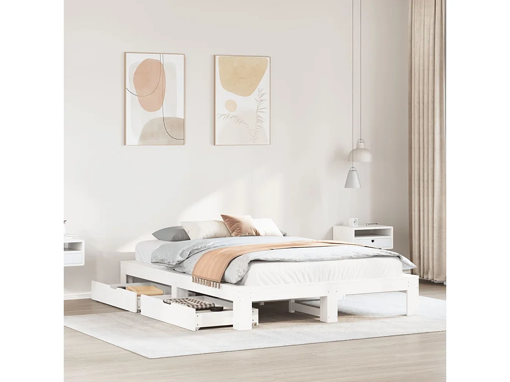 Cama sem colchão 140x190 cm madeira de pinho maciça branco