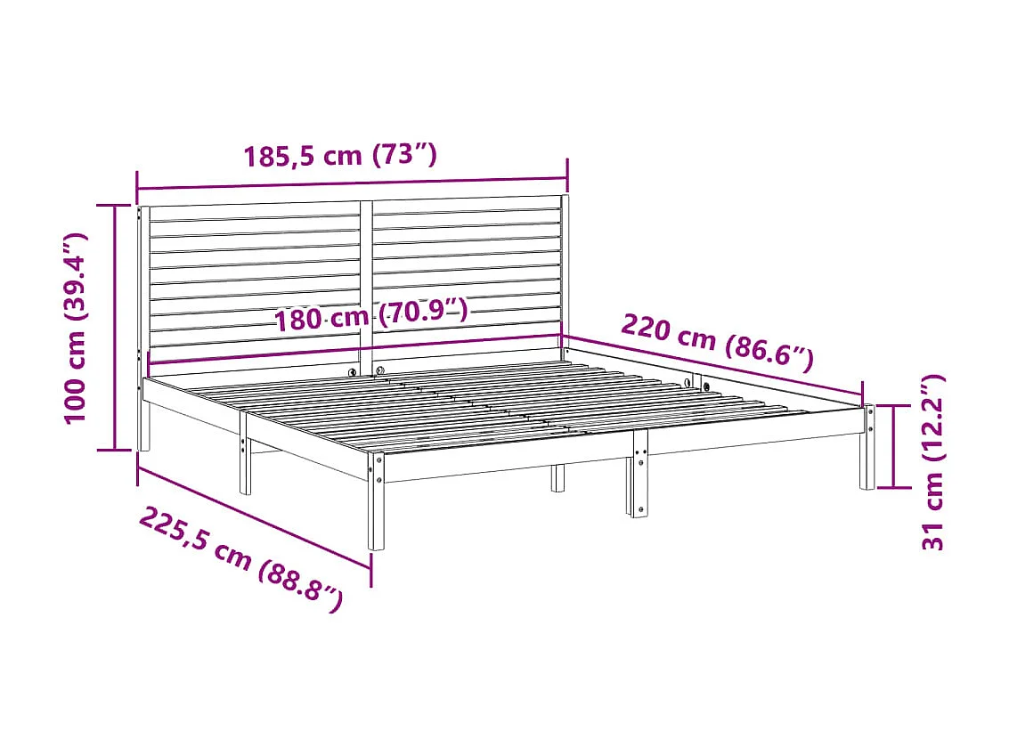 Cama extra longa sem colchão 180x220 cm madeira maciça