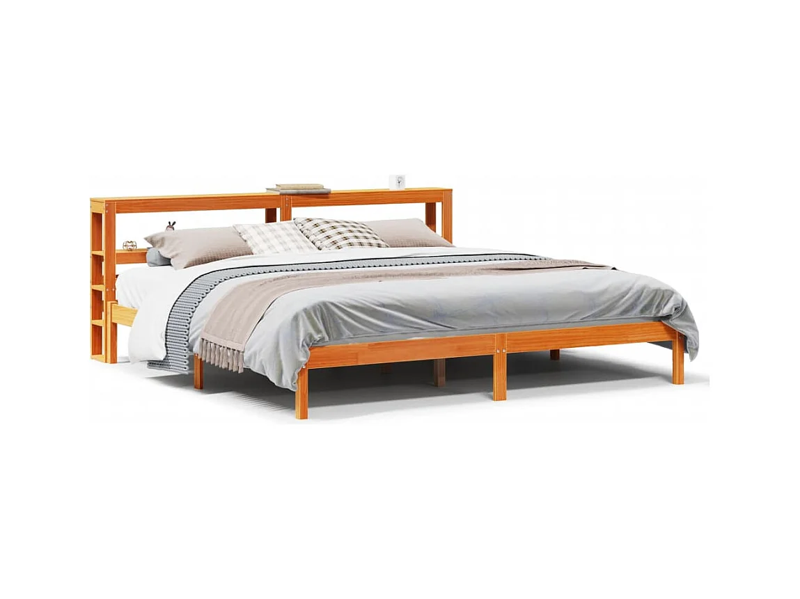 Estructura cama con cabecero madera pino marrón cera 200x200 cm