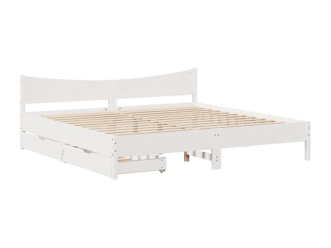 Estrutura de cama c/ gavetas 200x200 cm pinho maciço branco