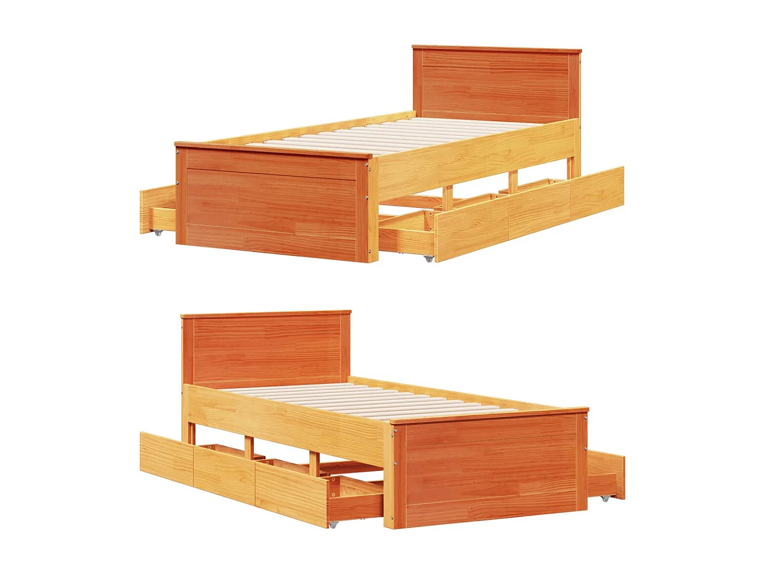 Cama sin colchón y cabecero madera maciza pino marrón 75x190 cm