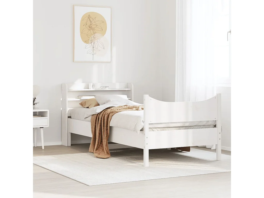 Estrutura de cama com cabeceira 90x190 cm pinho maciço branco