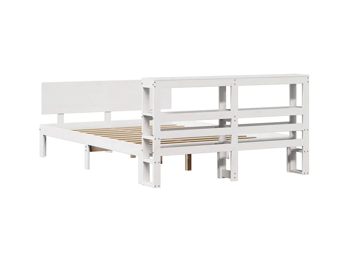Estructura de cama con cabecero madera pino blanco 135x190 cm