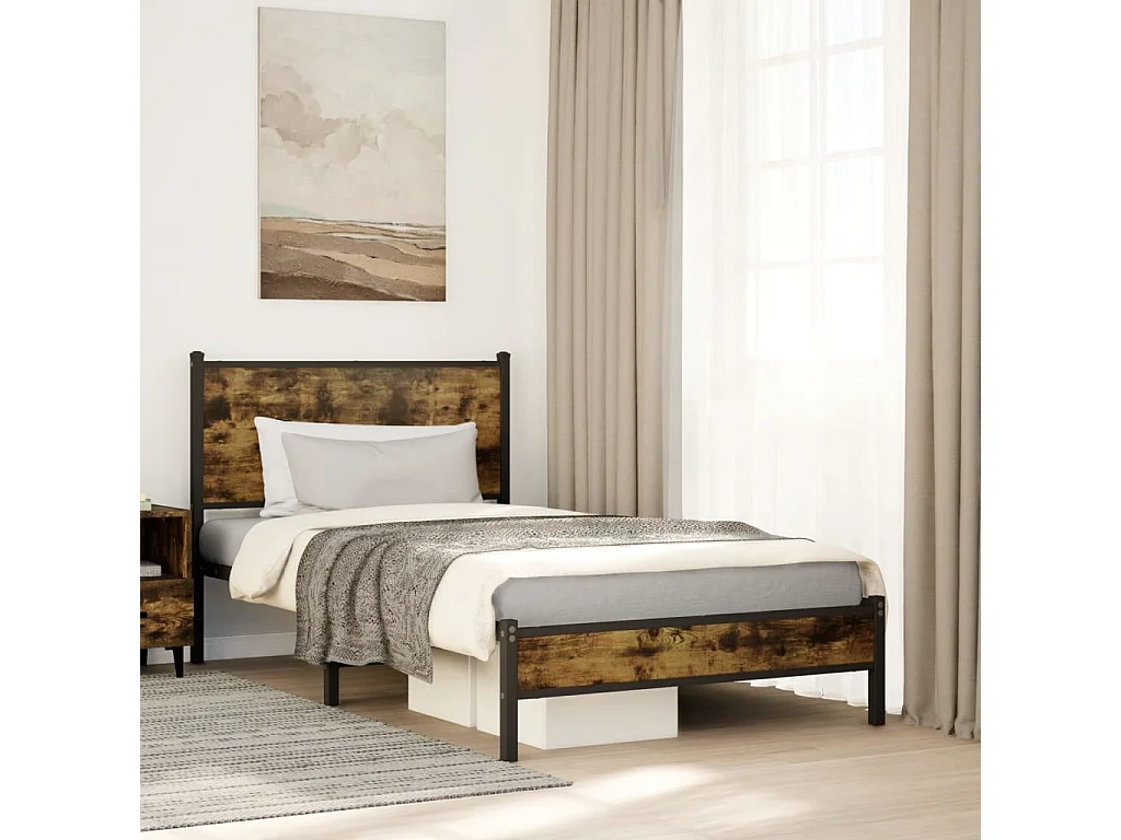 Estructura de cama sin colchón metal roble ahumado 100x200 cm