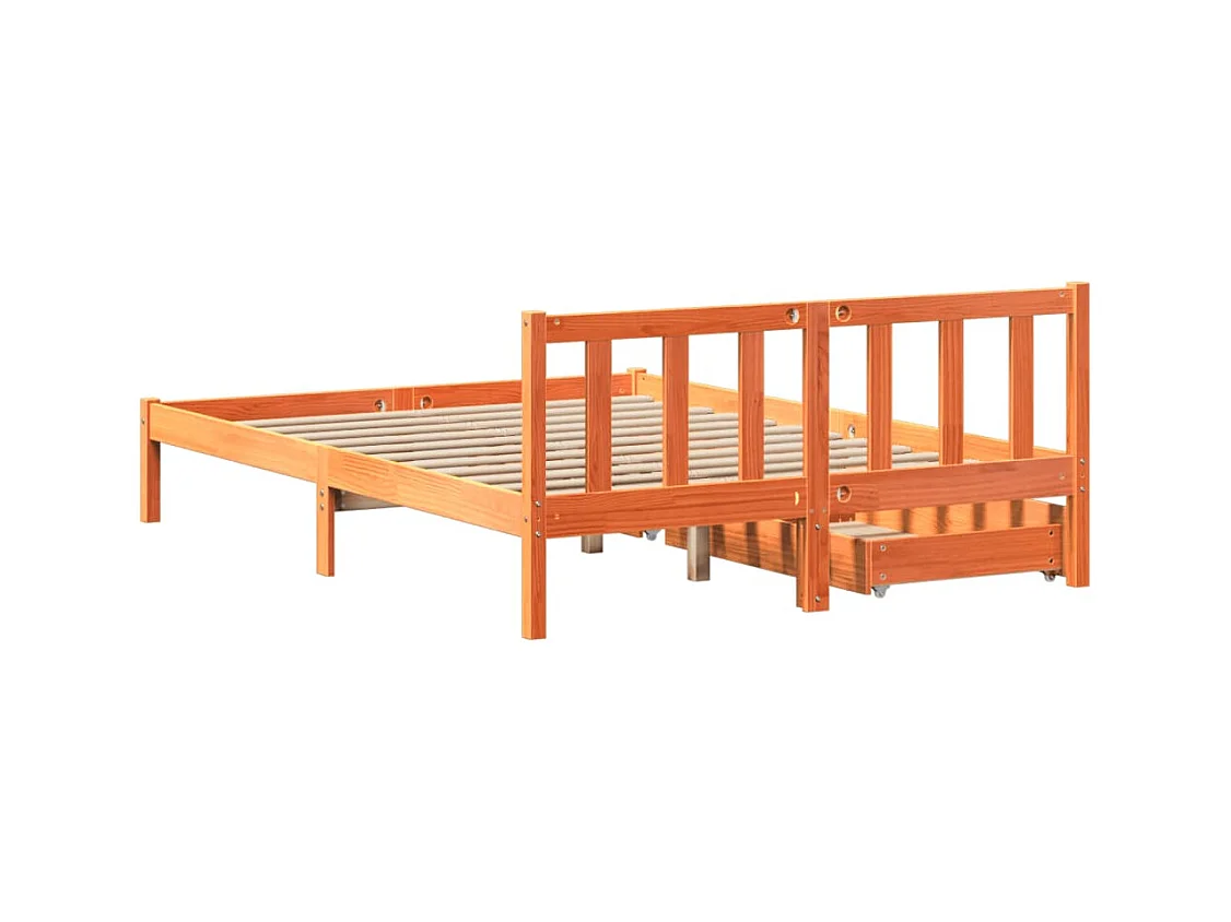 Cama sem colchão 140x200 cm madeira pinho maciça castanho-mel