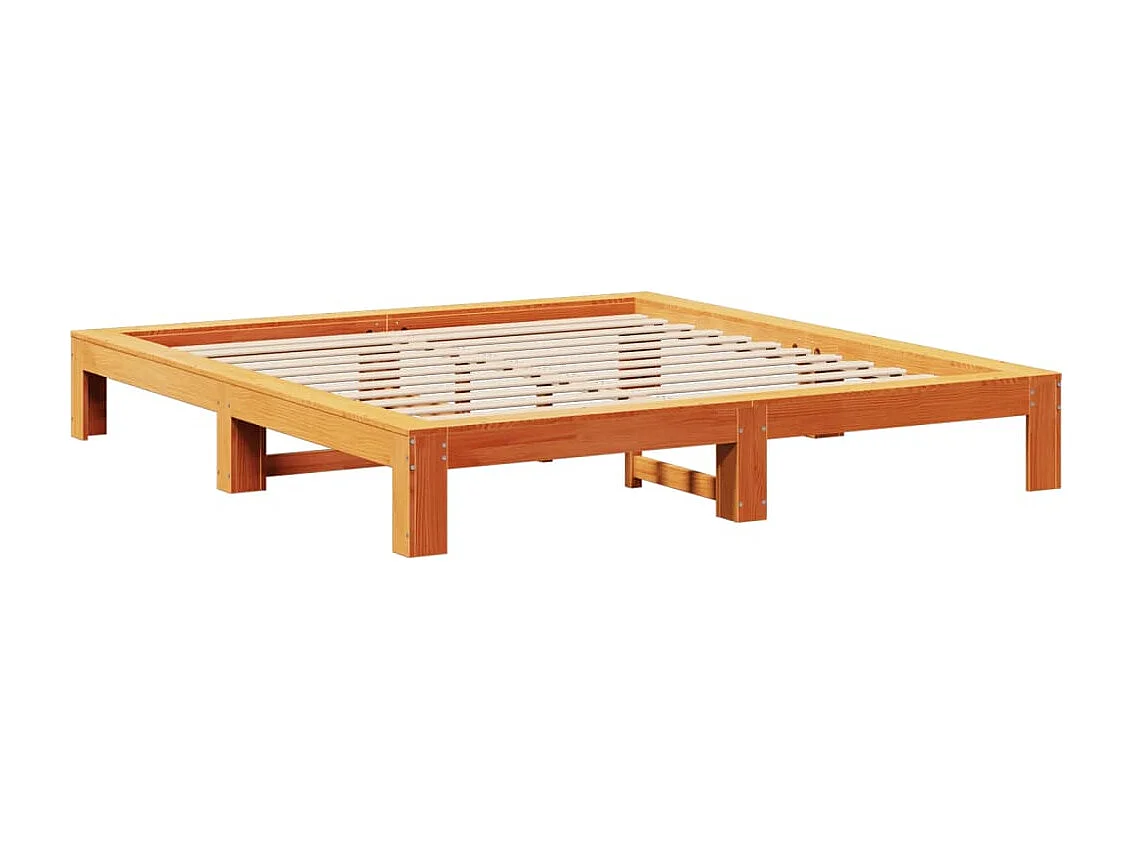Cama sem colchão 140x200 cm madeira pinho maciça castanho-mel