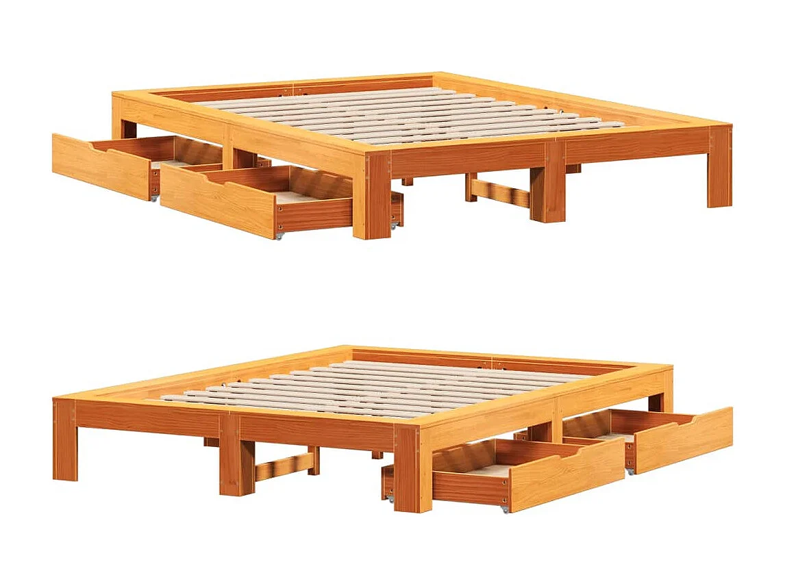 Cama sem colchão 140x200 cm madeira pinho maciça castanho-mel