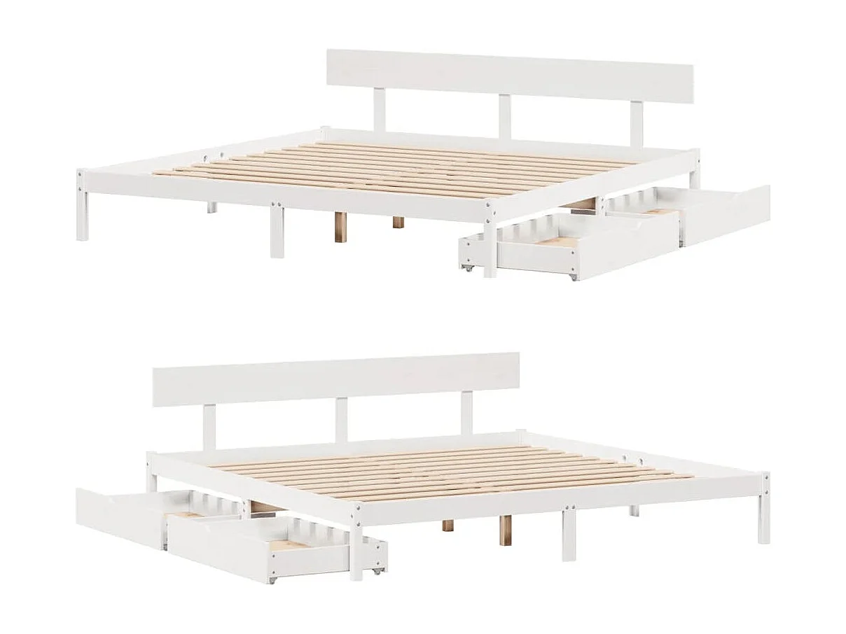 Cama sem colchão 200x200 cm madeira de pinho maciça branco