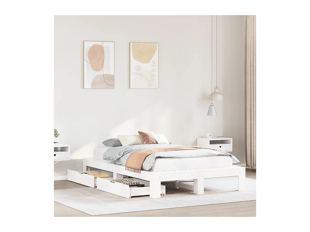 Cama sem colchão 120x190 cm madeira de pinho maciça branco
