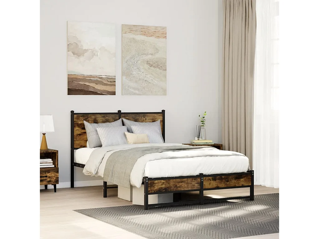 Estrutura de cama sem colchão 120x190 cm metal carvalho fumado