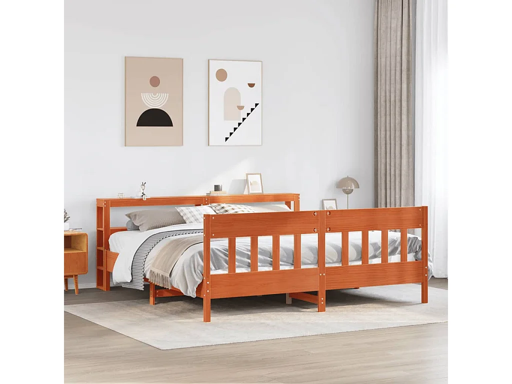 Cama sin colchón madera maciza de pino marrón cera 200x200 cm
