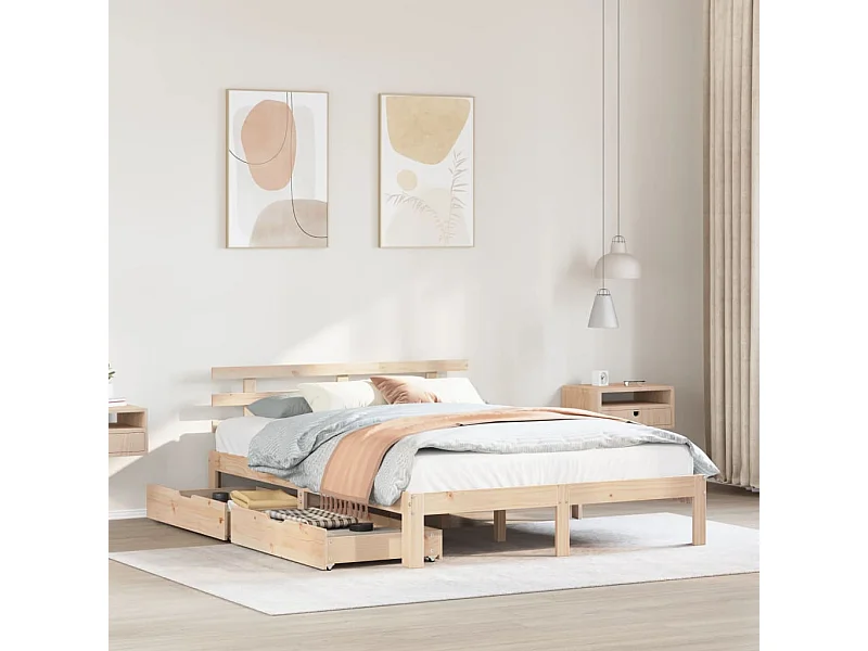 Estrutura de cama c/ gavetas 140x190 cm madeira de pinho maciça
