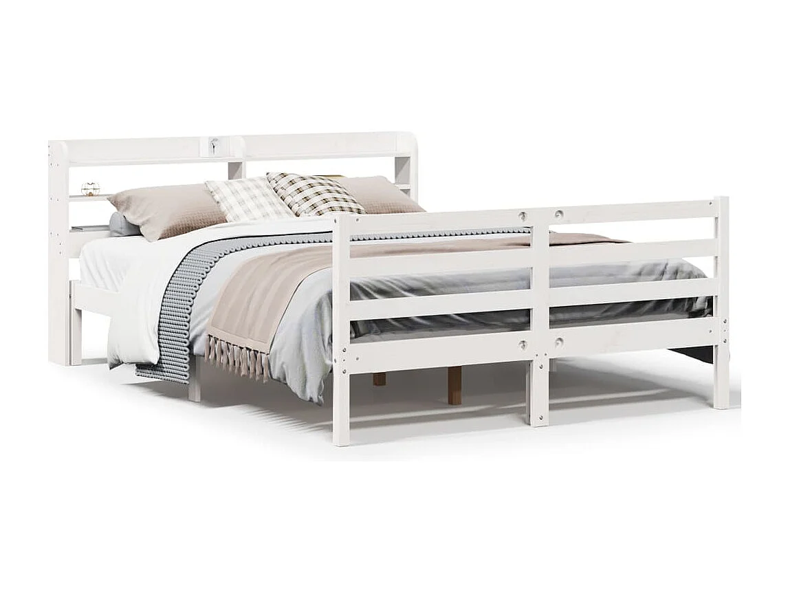 Estructura de cama con cabecero madera pino blanco 140x200 cm