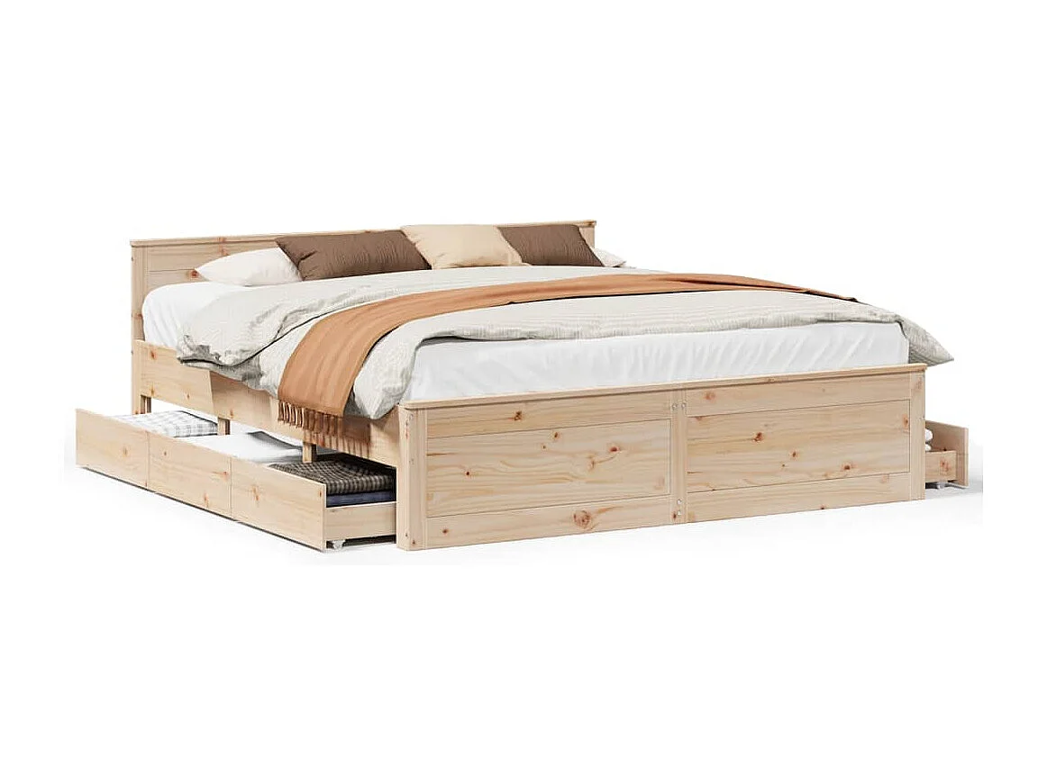 Cama sin colchón con cabecero madera maciza de pino 180x200 cm